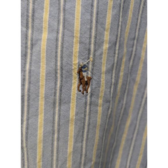 Ralph Lauren Men’s Classic Fit Large Blue Yellow Striped Button Down Shirt Work - Picture 3 of 8